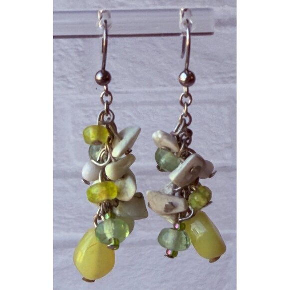 Y2K Chico’s Natural Stone Cluster Dangle Earrings Green Ivory Yellow Drop NOS - Picture 10 of 16
